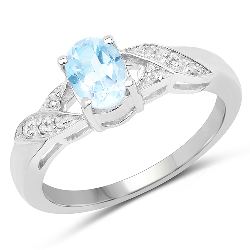 Rings-0.99 Carat Genuine Blue Topaz & White Diamond .925 Sterling Silver Ring
