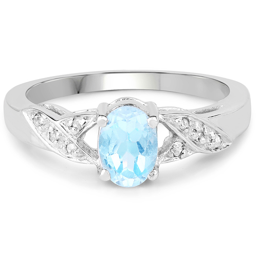 0.99 Carat Genuine Blue Topaz & White Diamond .925 Sterling Silver Ring