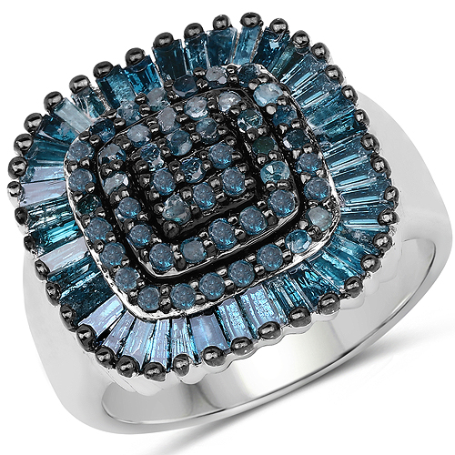 Diamond-1.34 Carat Genuine Blue Diamond .925 Sterling Silver Ring
