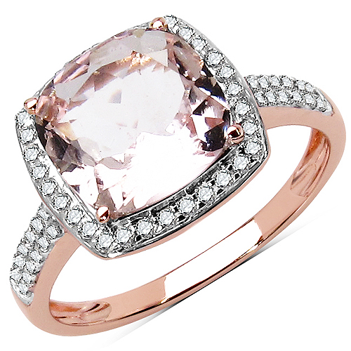 Rings-2.49 Carat Genuine Morganite & White Diamond 10K Rose Gold Ring