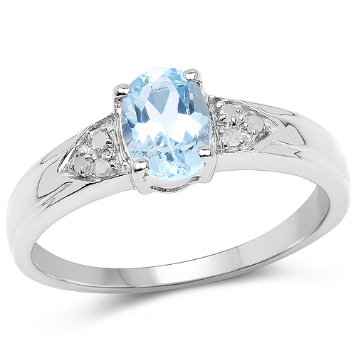 Rings-0.99 Carat Genuine Blue Topaz and White Diamond .925 Sterling Silver Ring