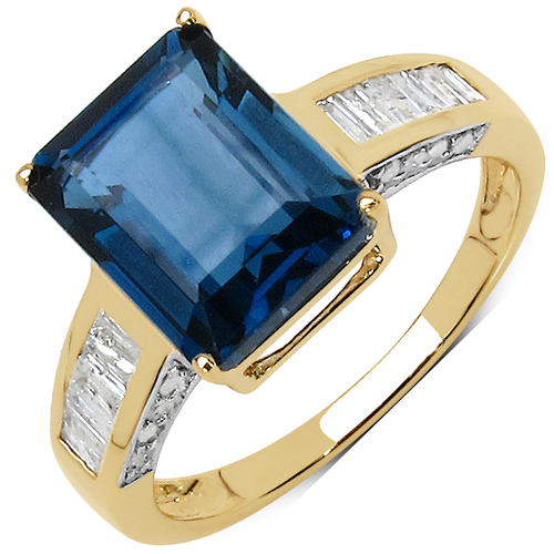 Rings-4.28 Carat Genuine Blue Topaz & White Diamond 10K Yellow Gold Ring
