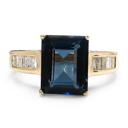4.28 Carat Genuine Blue Topaz & White Diamond 10K Yellow Gold Ring