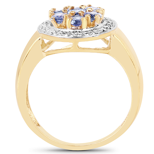14K Yellow Gold Plated 1.19 Carat Genuine Tanzanite .925 Sterling Silver Ring