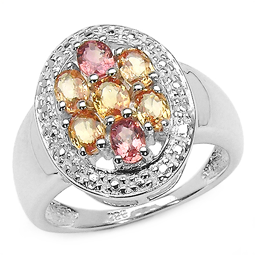 Sapphire-1.75 Carat Genuine Yellow Sapphire & Red Sapphire .925 Sterling Silver Ring