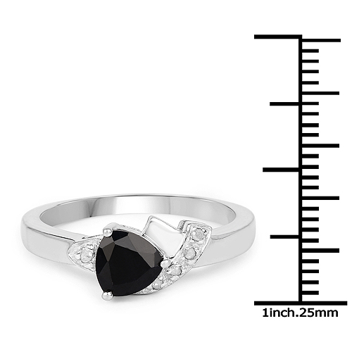 0.83 Carat Genuine Black Sapphire and White Topaz .925 Sterling Silver Ring