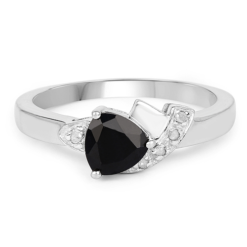 0.83 Carat Genuine Black Sapphire and White Topaz .925 Sterling Silver Ring