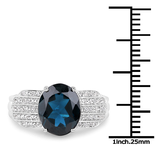 4.48 Carat Genuine London Blue Topaz and White Topaz .925 Sterling Silver Ring