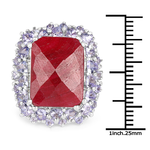 15.13 Carat Dyed Ruby & Tanzanite .925 Sterling Silver Ring