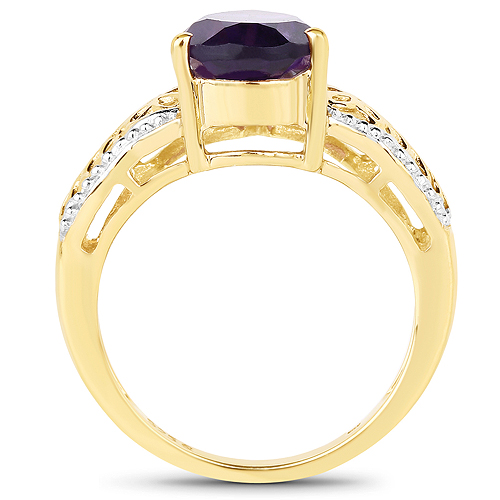 14K Yellow Gold Plated 2.50 Carat Genuine Amethyst .925 Sterling Silver Ring