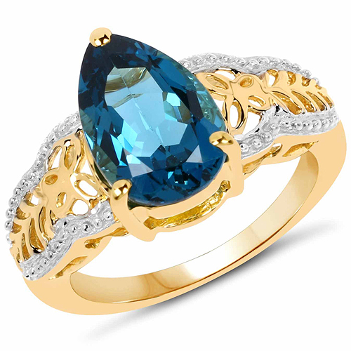 Rings-14K Yellow Gold Plated 3.50 Carat Genuine Blue Topaz .925 Sterling Silver Ring
