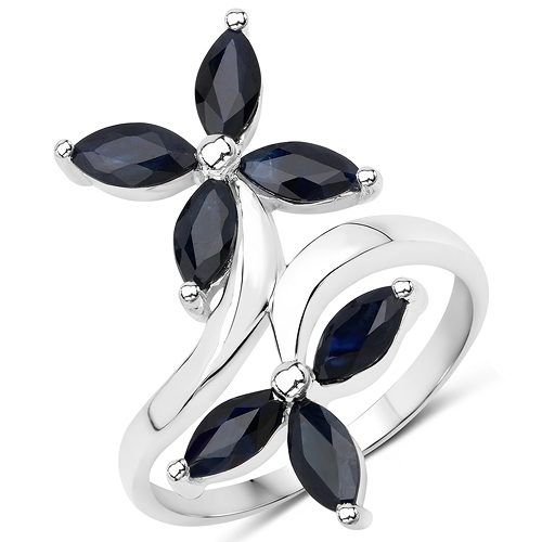 Sapphire-1.75 Carat Genuine Black Blue Sapphire .925 Sterling Silver Ring