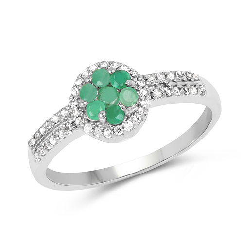 Emerald-0.68 Carat Genuine Emerald And White Topaz .925 Sterling Silver Ring
