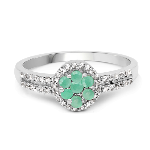 0.68 Carat Genuine Emerald And White Topaz .925 Sterling Silver Ring