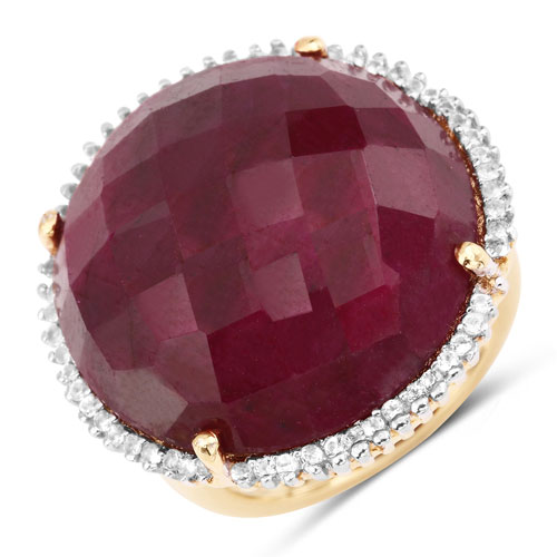 Ruby-22.20 Carat Dyed Ruby and White Topaz .925 Sterling Silver Ring
