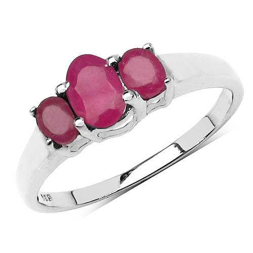 Ruby-1.31 Carat Genuine Glass Filled Ruby & White Diamond .925 Sterling Silver Ring