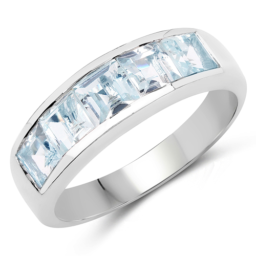 Rings-2.00 Carat Genuine Aquamarine .925 Sterling Silver Ring