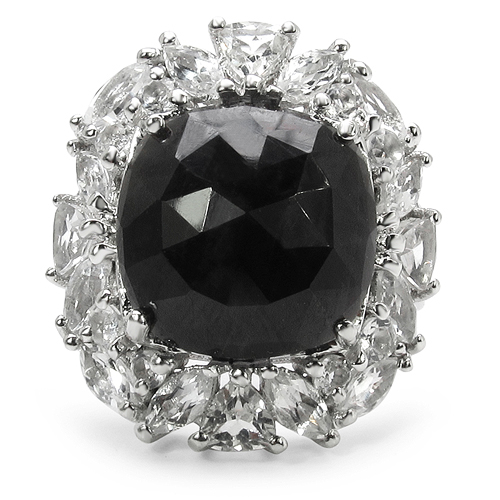 12.92 Carat Genuine Black Onyx and White Topaz .925 Sterling Silver Ring