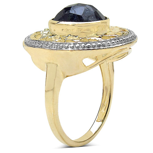 14K Yellow Gold Plated 6.31 Carat Genuine Sapphire .925 Sterling Silver Ring