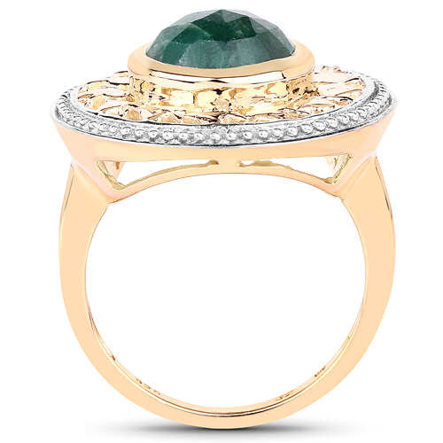 14K Yellow Gold Plated 3.80 Carat Genuine Emerald .925 Sterling Silver Ring