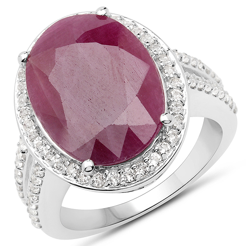 Ruby-11.00 Carat Genuine Ruby and White Topaz .925 Sterling Silver Ring