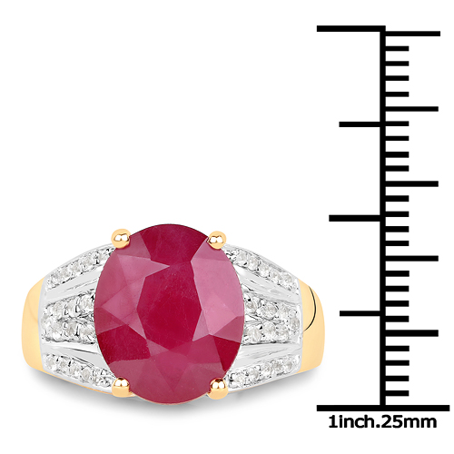 14K Yellow Gold Plated 5.49 Carat Glass Filled Ruby and White Topaz .925 Sterling Silver Ring