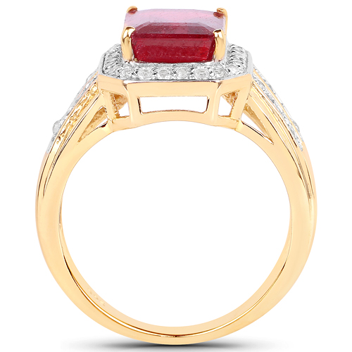 14K Yellow Gold Plated 4.61 Carat Glass Filled Ruby and White Topaz .925 Sterling Silver Ring