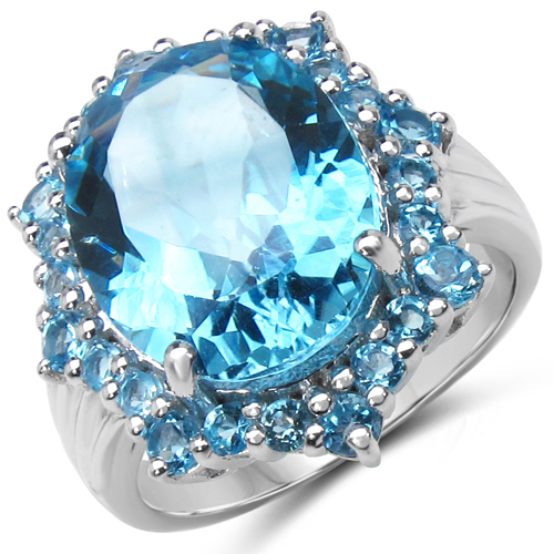 Rings-12.43 Carat Genuine Blue Topaz and Swiss Blue Topaz .925 Sterling Silver Ring