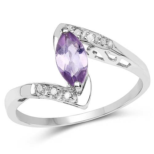 Amethyst-0.56 Carat Genuine Amethyst and White Diamond .925 Sterling Silver Ring