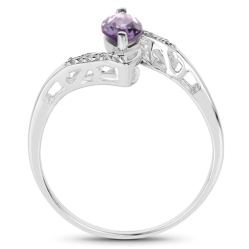 0.56 Carat Genuine Amethyst and White Diamond .925 Sterling Silver Ring