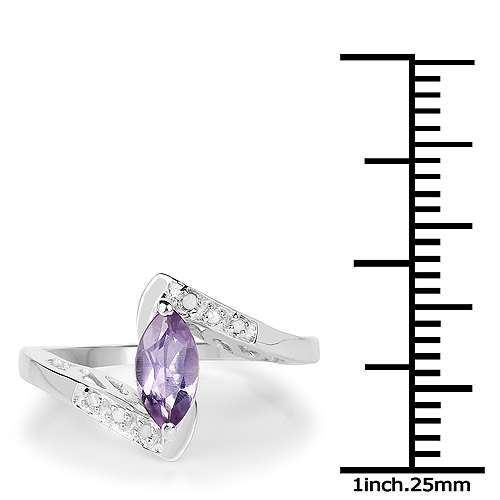 0.56 Carat Genuine Amethyst and White Diamond .925 Sterling Silver Ring