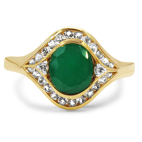 14K Yellow Gold Plated 2.34 Carat Genuine Emerald & White Topaz .925 Sterling Silver Ring