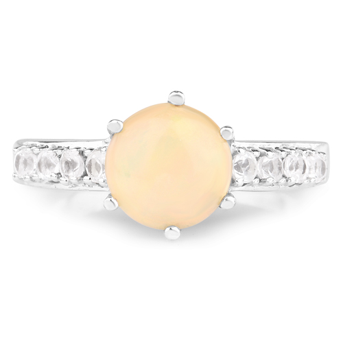 1.14 Carat Genuine Ethiopian Opal and White Topaz .925 Sterling Silver Ring