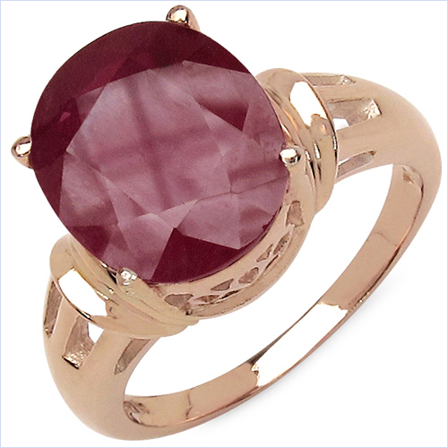 Ruby-14K Rose Gold Plated 5.25 Carat Genuine Glass Filled Ruby .925 Sterling Silver Ring