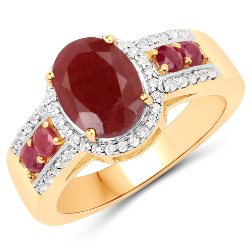 Ruby-2.93 Carat Genuine Ruby and White Topaz .925 Sterling Silver Ring