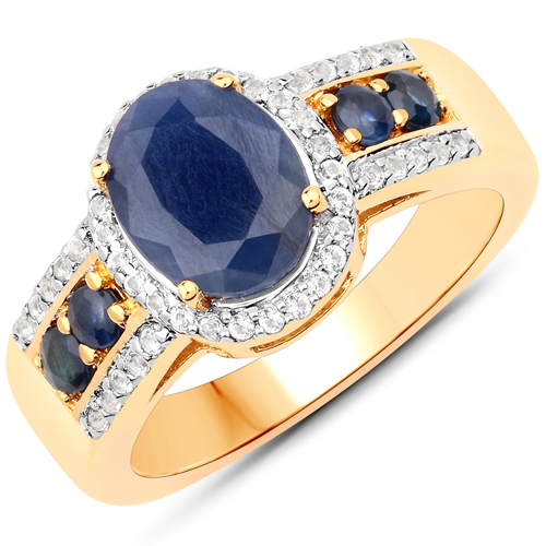 Sapphire-2.97 Carat Genuine Blue Sapphire and White Topaz .925 Sterling Silver Ring
