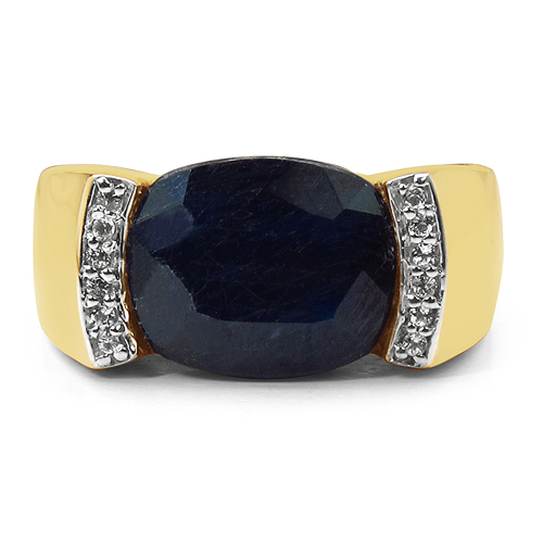 14K Yellow Gold Plated 9.07 Carat Genuine Sapphire & White Topaz .925 Sterling Silver Ring