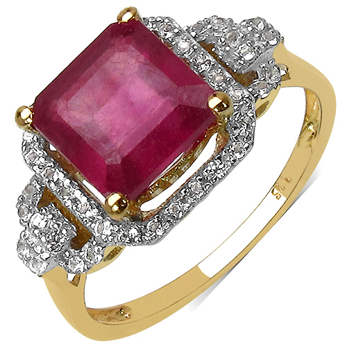Ruby-14K Yellow Gold Plated 2.55 Carat Genuine Ruby .925 Sterling Silver Ring