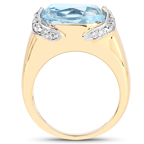 14K Yellow Gold Plated 6.56 Carat Genuine Blue Topaz and White Topaz .925 Sterling Silver Ring