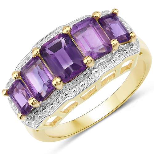 Amethyst-14K Yellow Gold Plated 2.45 Carat Genuine Amethyst .925 Sterling Silver Ring