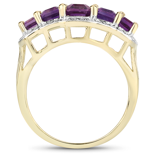 14K Yellow Gold Plated 2.45 Carat Genuine Amethyst .925 Sterling Silver Ring