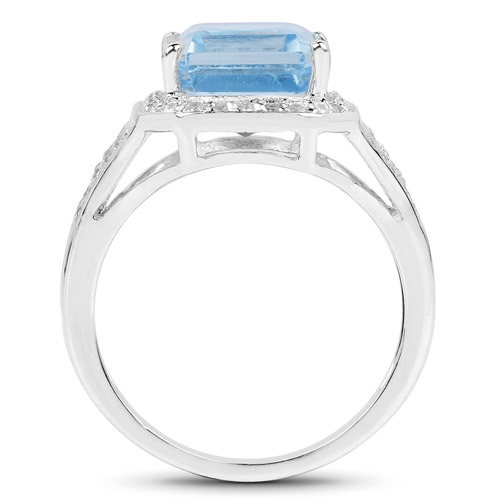 5.97 Carat Genuine Swiss Blue Topaz and White Topaz .925 Sterling Silver Ring