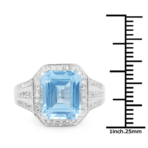 5.97 Carat Genuine Swiss Blue Topaz and White Topaz .925 Sterling Silver Ring