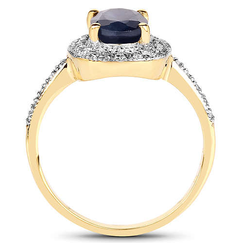 14K Yellow Gold Plated 1.68 Carat Genuine Blue Sapphire and White Topaz .925 Sterling Silver Ring