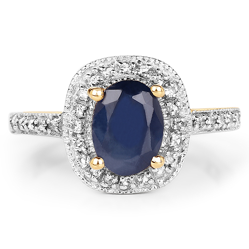 14K Yellow Gold Plated 1.68 Carat Genuine Blue Sapphire and White Topaz .925 Sterling Silver Ring