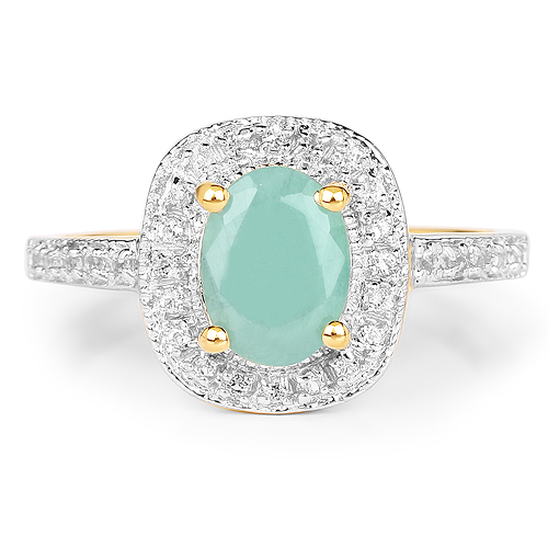 14K Yellow Gold Plated 1.20 Carat Genuine Emerald and White Topaz .925 Sterling Silver Ring