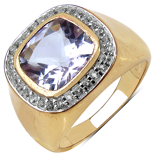 Rings-3.99 Carat Genuine Pink Amethyst and White Topaz .925 Sterling Silver Ring