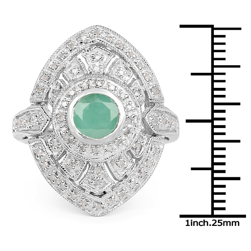 1.03 Carat Genuine Emerald & White Diamond .925 Sterling Silver Ring