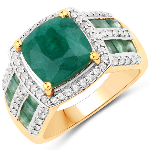 Emerald-3.75 Carat Dyed Emerald, Emerald and White Topaz .925 Sterling Silver Ring