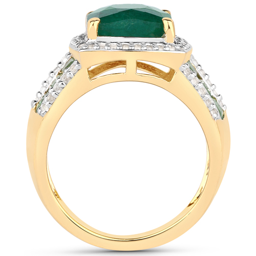 3.75 Carat Dyed Emerald, Emerald and White Topaz .925 Sterling Silver Ring